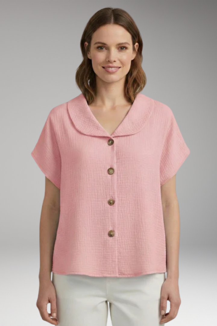 Women's Button Front Blouse with Short Sleeves