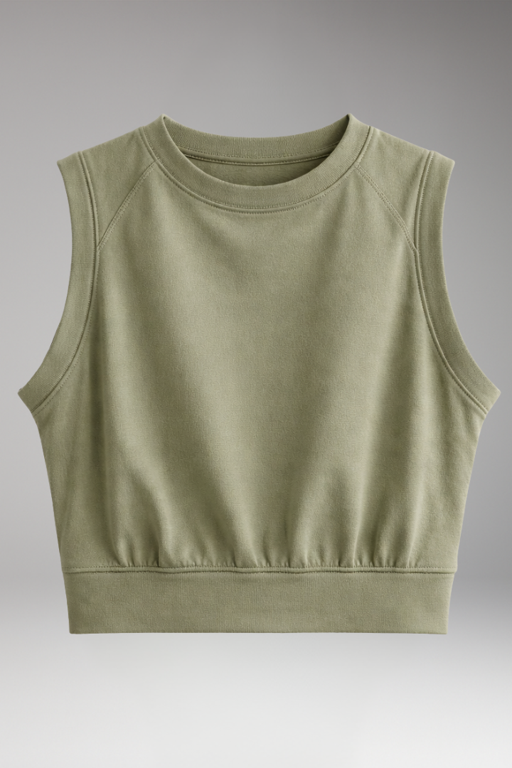 Women’s Sleeveless Crop Top with Round Neck and Plain Surface
