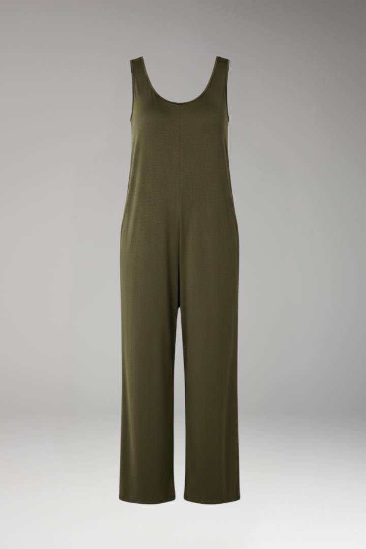 Women’s Sleeveless Jumpsuit with Round Neck and Wide Legs