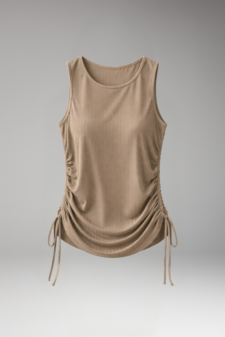 Women’s Sleeveless Top with Round Neck and Side Drawstrings