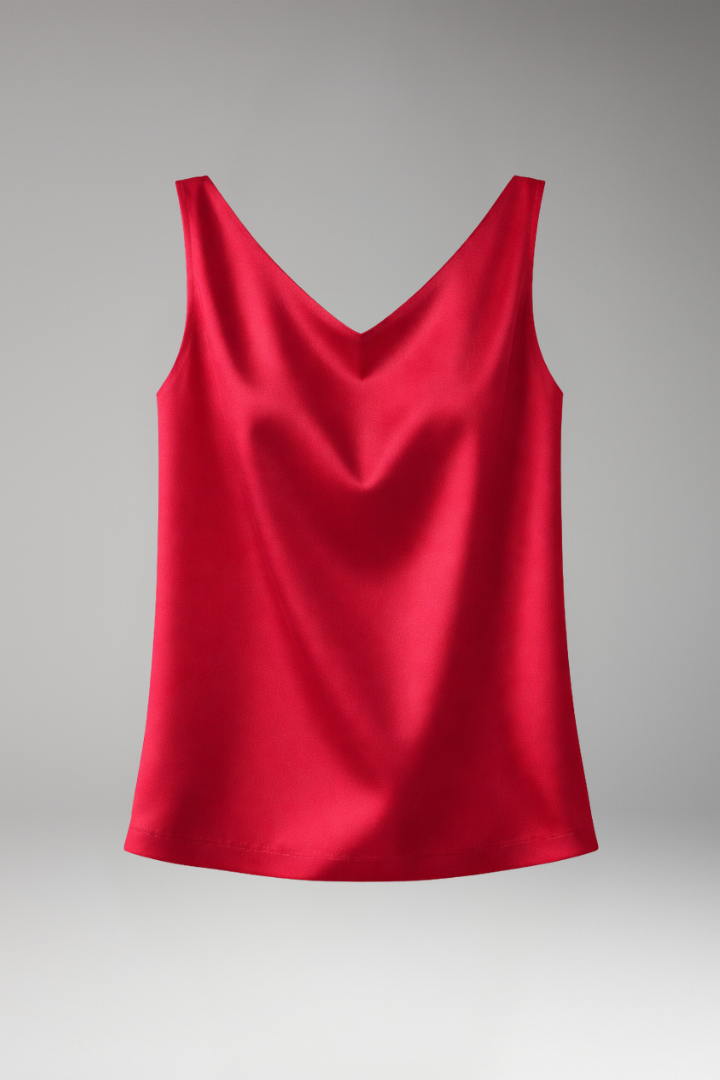 Women's Sleeveless Top with V-Neck and Plain Surface