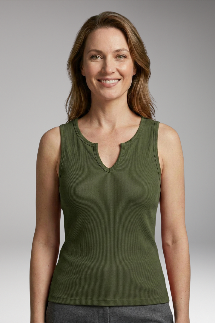 Women’s Sleeveless Top with V-Neck and Plain Surface