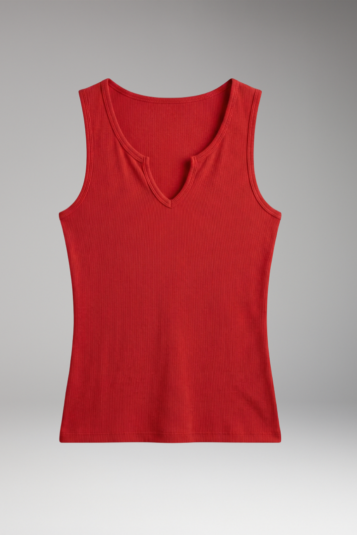 Women’s Sleeveless Top with V-Neck and Plain Surface