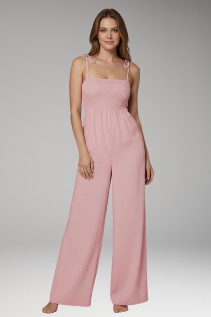 Women’s Strap Jumpsuit with Smocked Top and Wide Legs