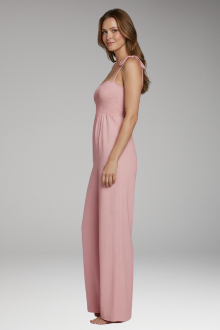 Women’s Strap Jumpsuit with Smocked Top and Wide Legs