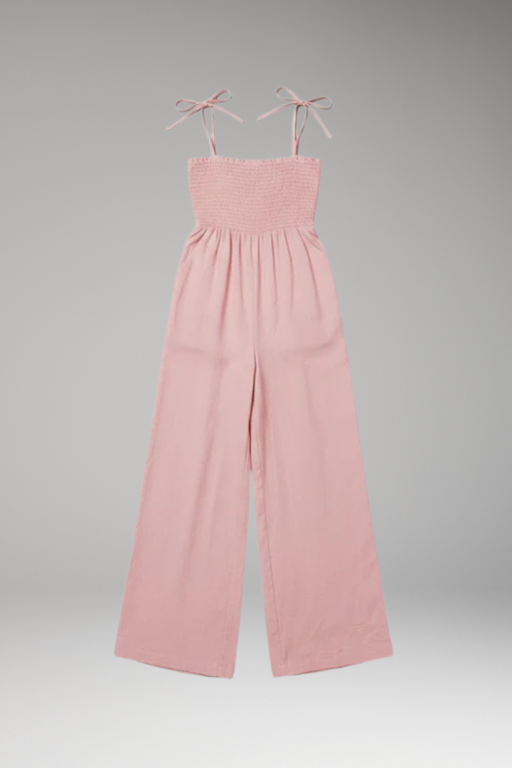 Women’s Strap Jumpsuit with Smocked Top and Wide Legs