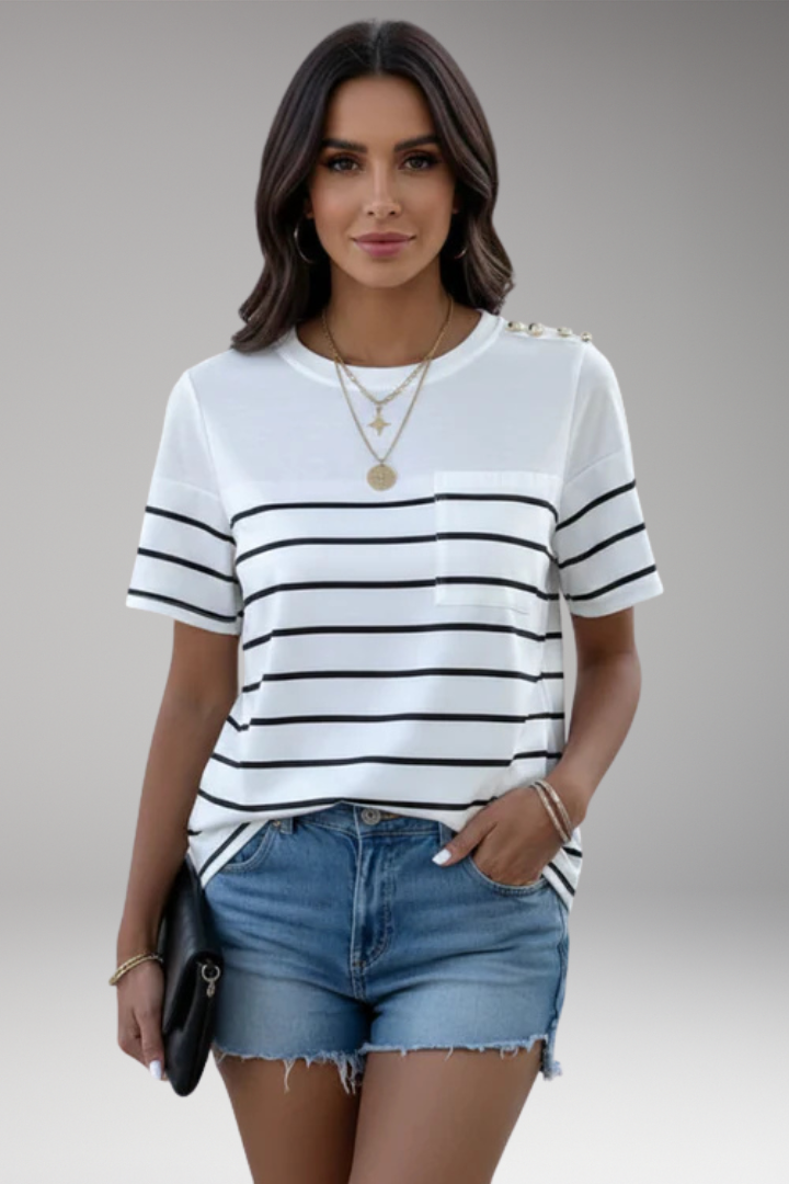 Women’s T-Shirt with Round Neck and Shoulder Buttons