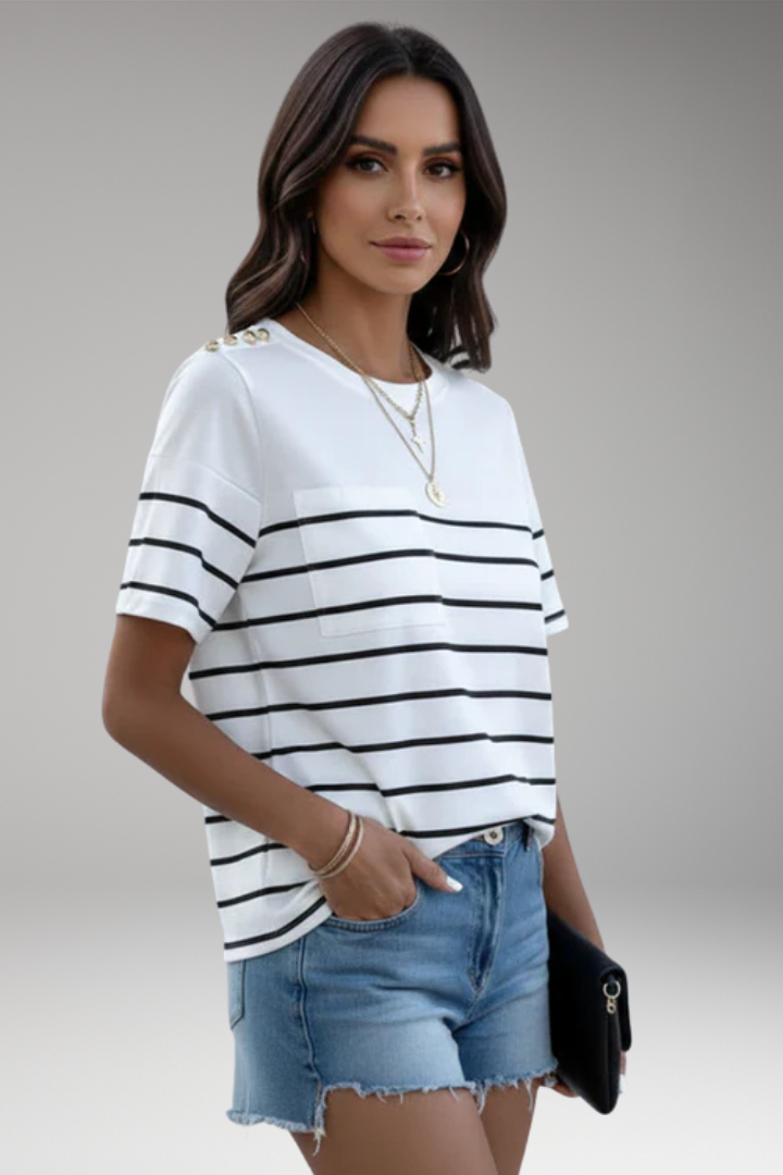 Women’s T-Shirt with Round Neck and Shoulder Buttons