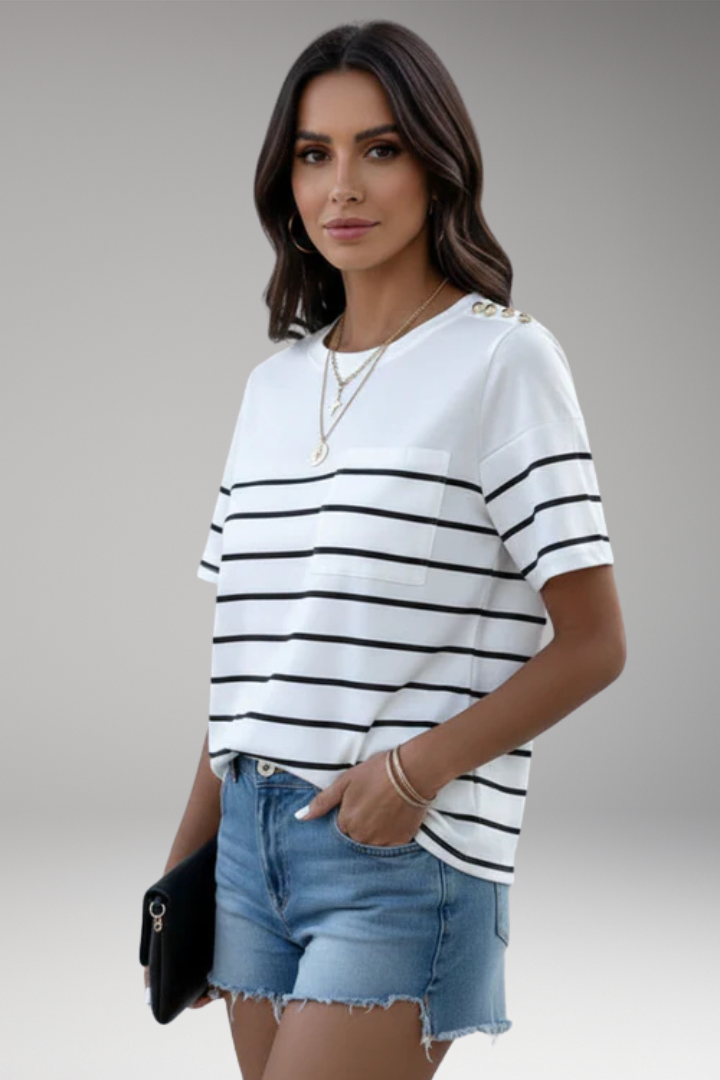 Women’s T-Shirt with Round Neck and Shoulder Buttons