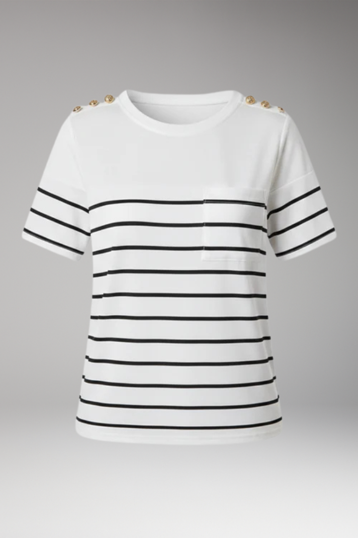 Women’s T-Shirt with Round Neck and Shoulder Buttons