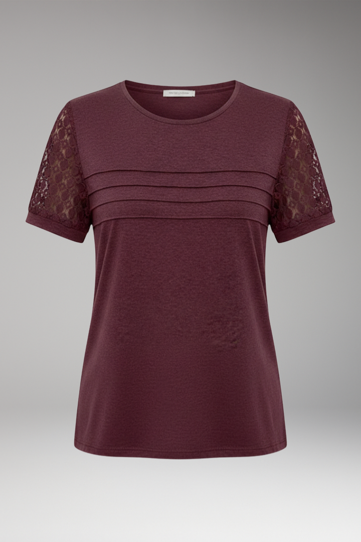 Women's T‑Shirt with Crochet Sleeves and Crew Neck