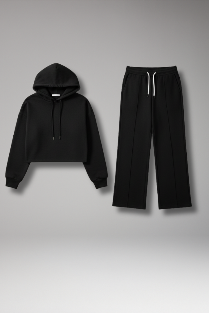 Women’s Tracksuit Set with Hooded Top and Wide-Leg Trousers