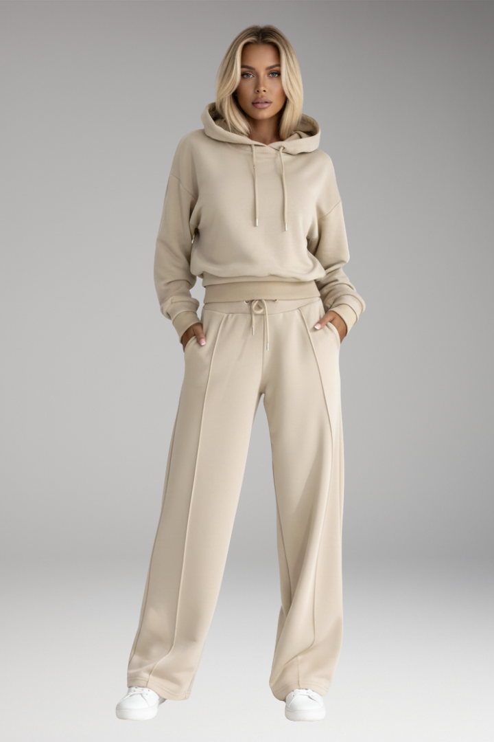 Women’s Tracksuit Set with Hooded Top and Wide-Leg Trousers