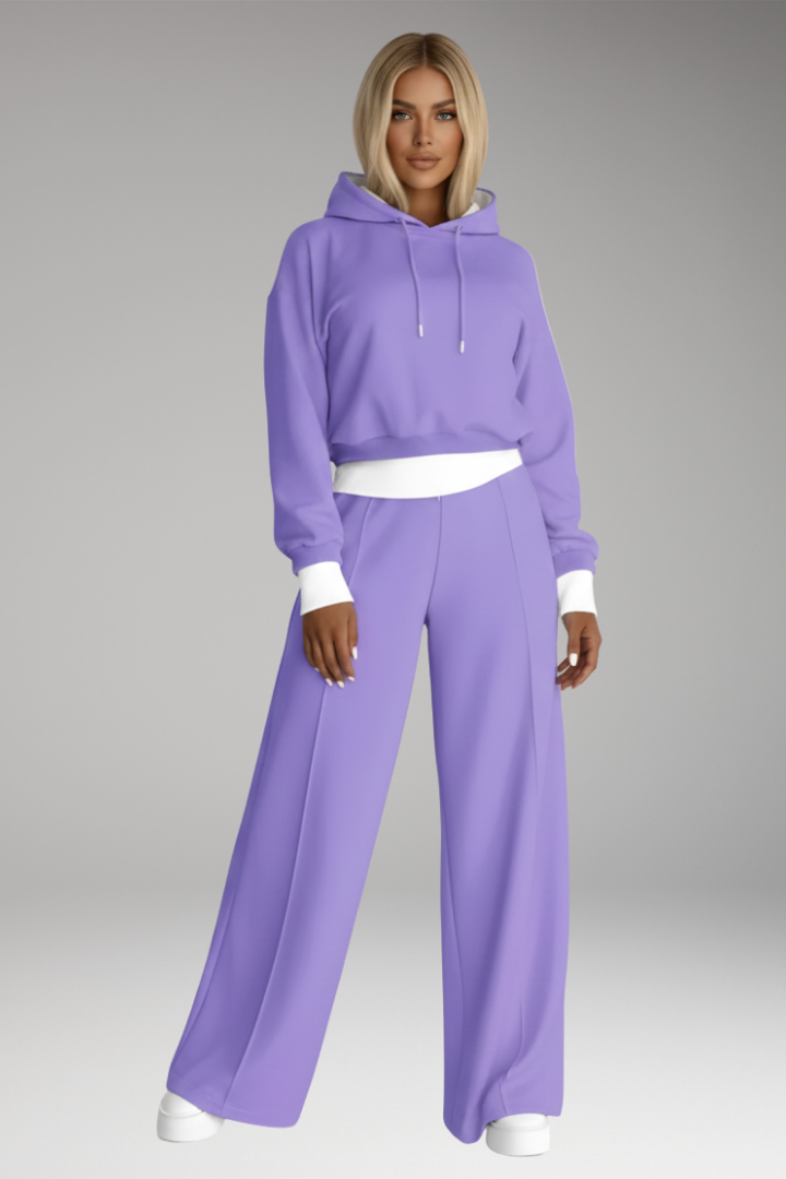 Women’s Tracksuit Set with Hooded Top and Wide-Leg Trousers