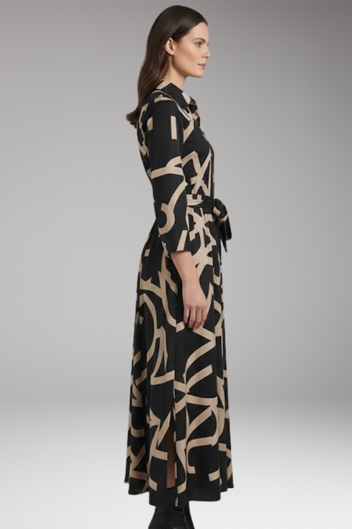 Women's A-Line Dress with Folded Collar and Fashion Print