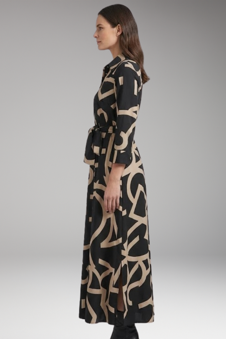 Women's A-Line Dress with Folded Collar and Fashion Print