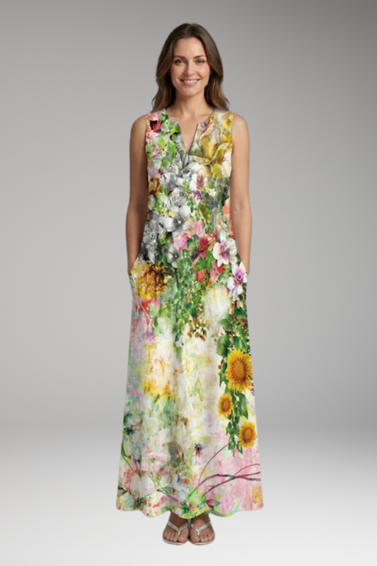 Women's A-Line Dress with Open Collar and Butterfly Print