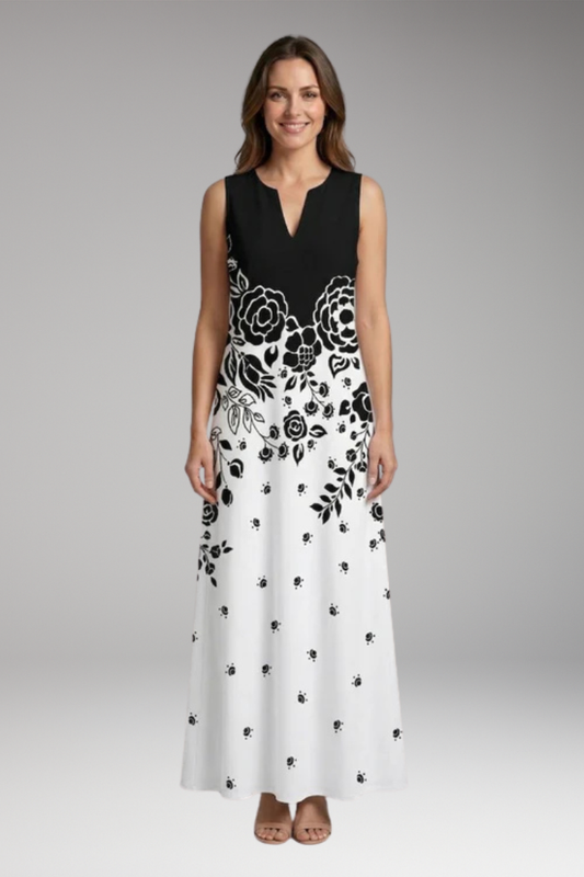 Women's A-Line Dress with Open Collar and Butterfly Print