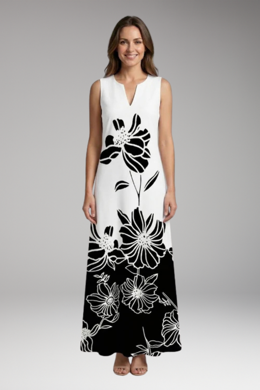 Women's A-Line Dress with Open Collar and Butterfly Print