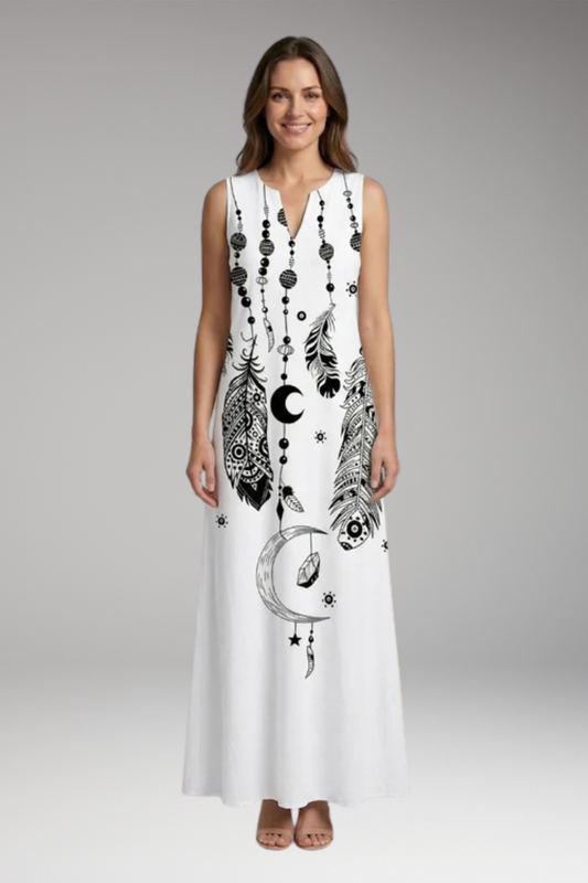 Women's A-Line Dress with Open Collar and Butterfly Print