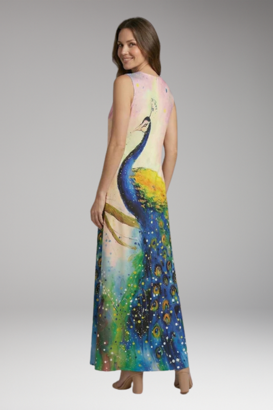 Women's A-Line Dress with Open Collar and Butterfly Print