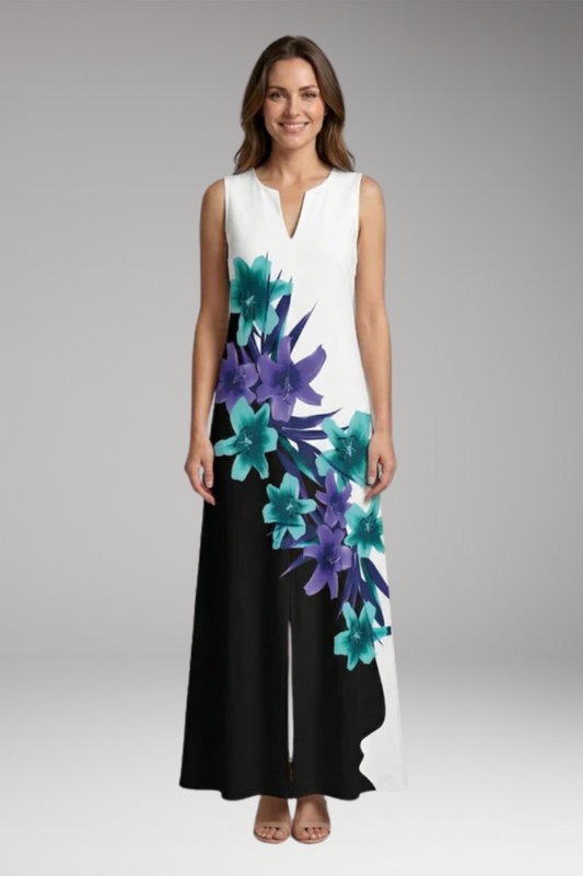 Women's A-Line Dress with Open Collar and Butterfly Print