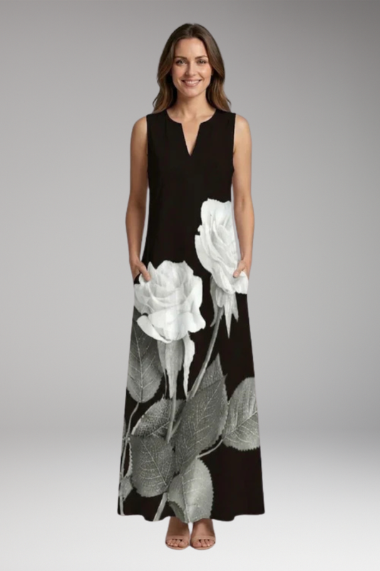 Women's A-Line Dress with Open Collar and Butterfly Print