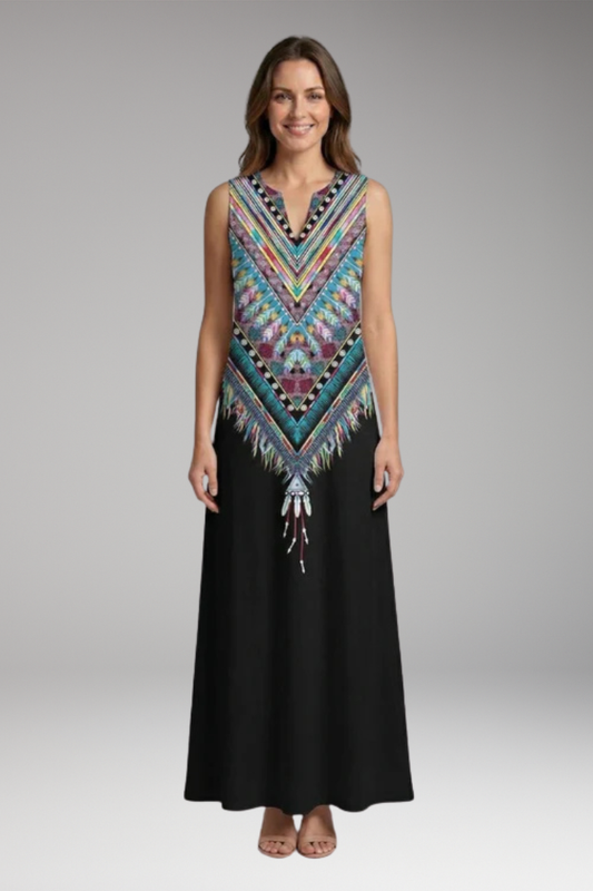 Women's A-Line Dress with Open Collar and Butterfly Print