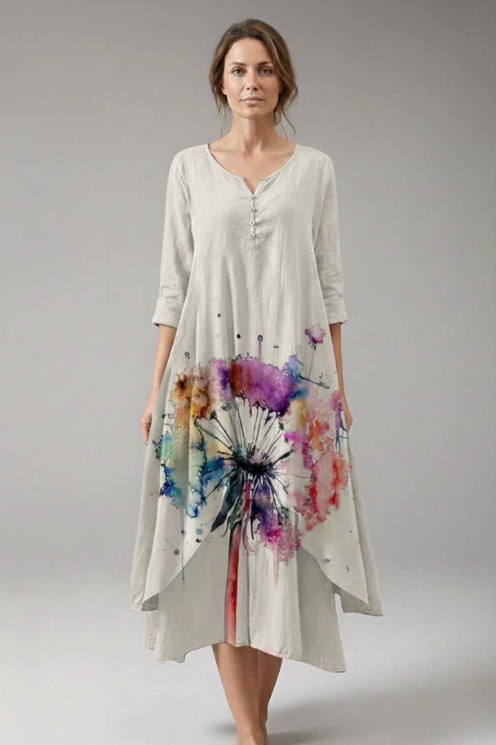 Women's A-Line Dress with Vintage O-Neck and Pockets