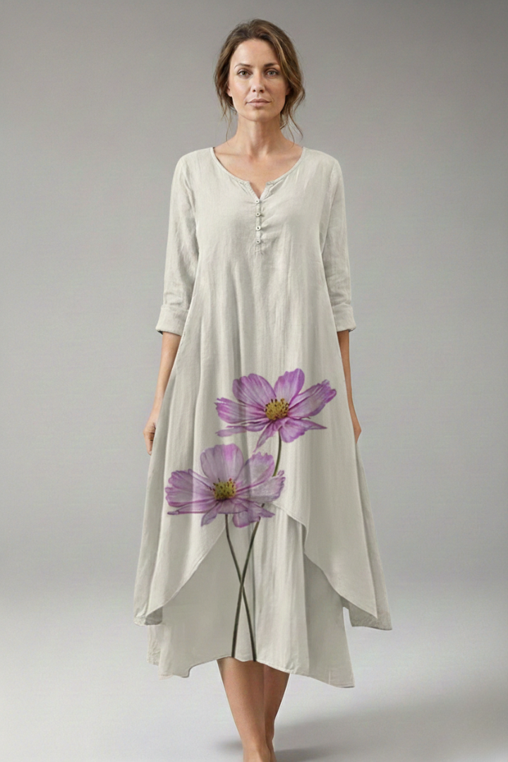 Women's A-Line Dress with Vintage O-Neck and Pockets