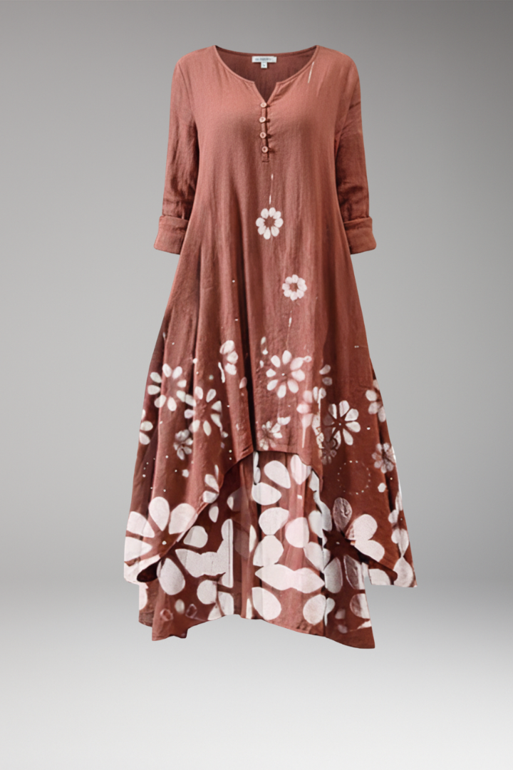 Women's A-Line Dress with Vintage O-Neck and Pockets