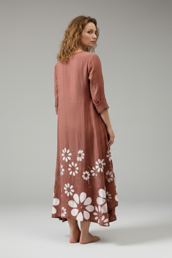 Women's A-Line Dress with Vintage O-Neck and Pockets