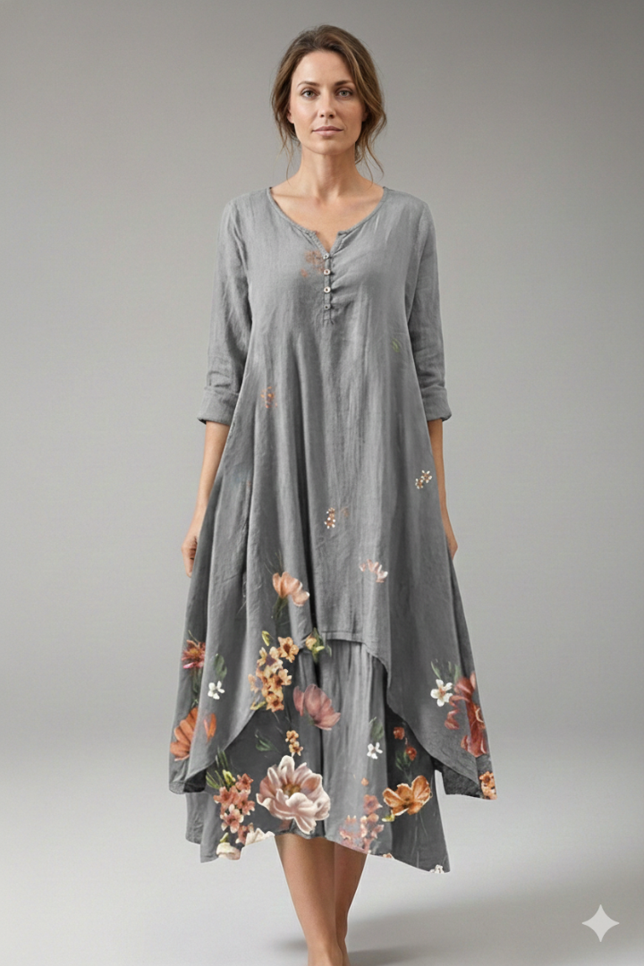 Women's A-Line Dress with Vintage O-Neck and Pockets