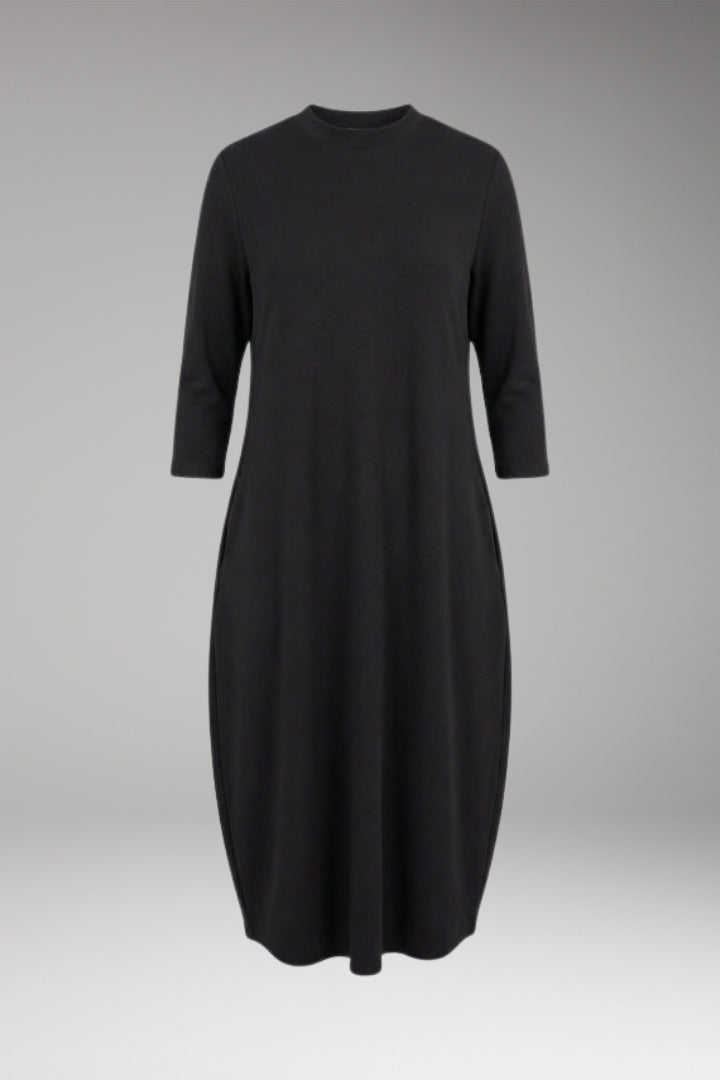 Women's A-Line Midi Dress with Round Neckline and Pocket