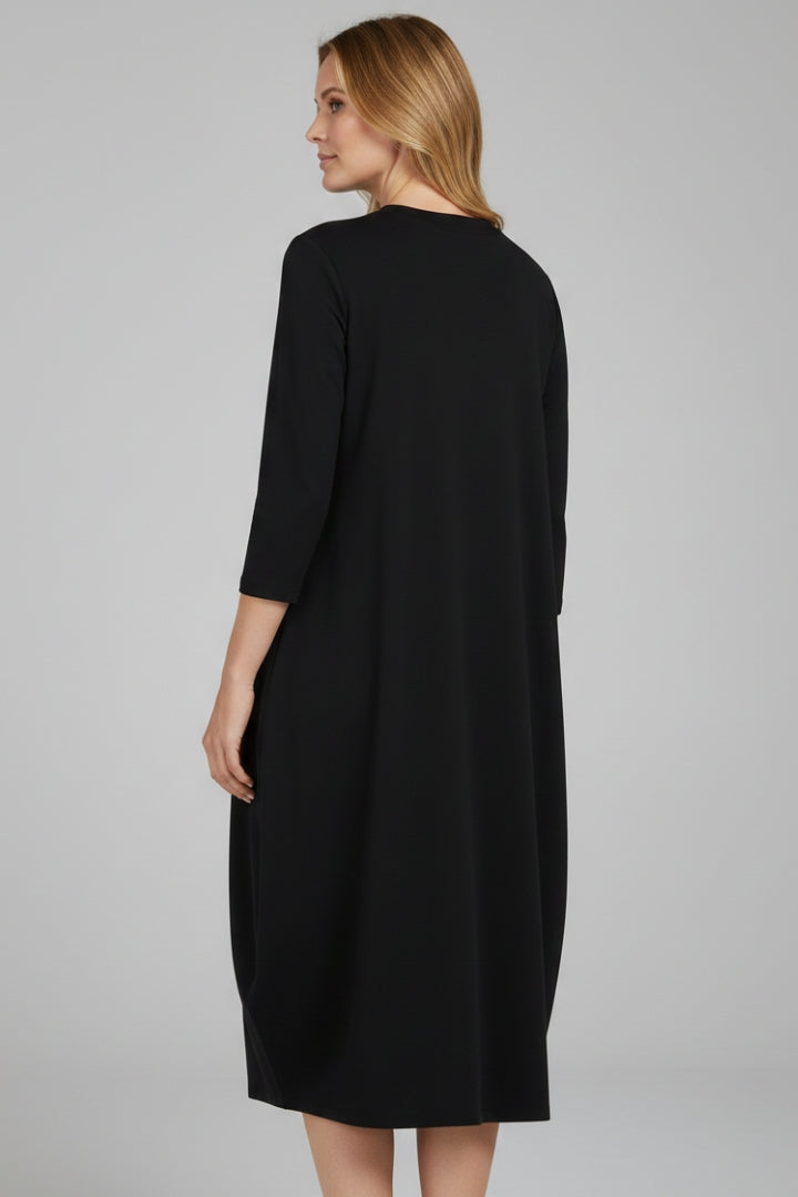 Women's A-Line Midi Dress with Round Neckline and Pocket