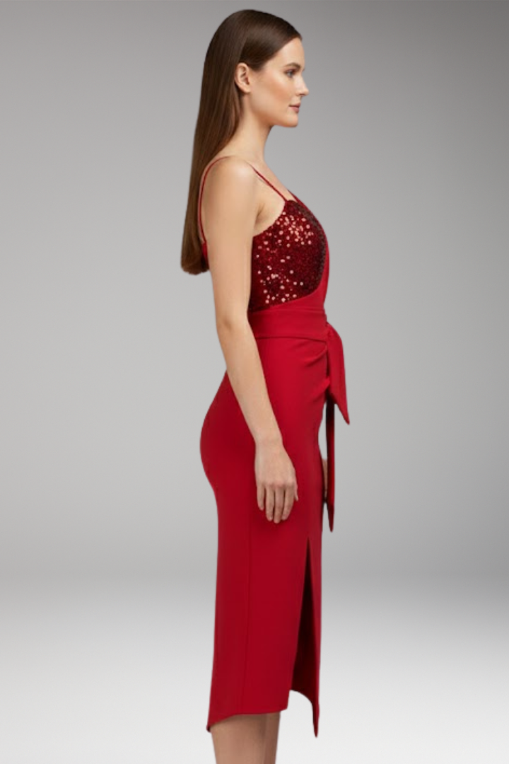 Women's Asymmetrical Dress with Figure-Hugging Fit and Sequin Details