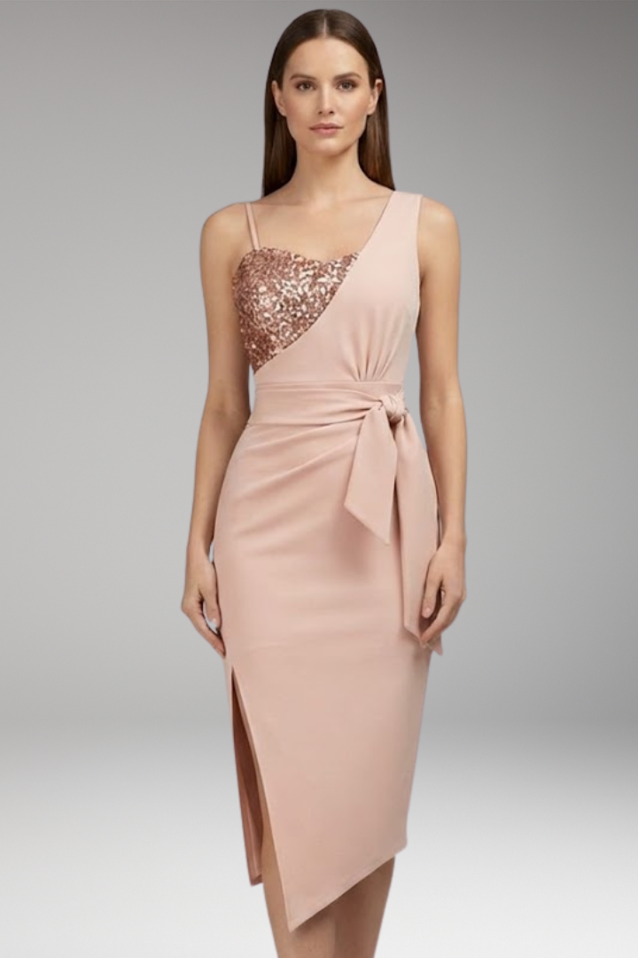 Women's Asymmetrical Dress with Figure-Hugging Fit and Sequin Details