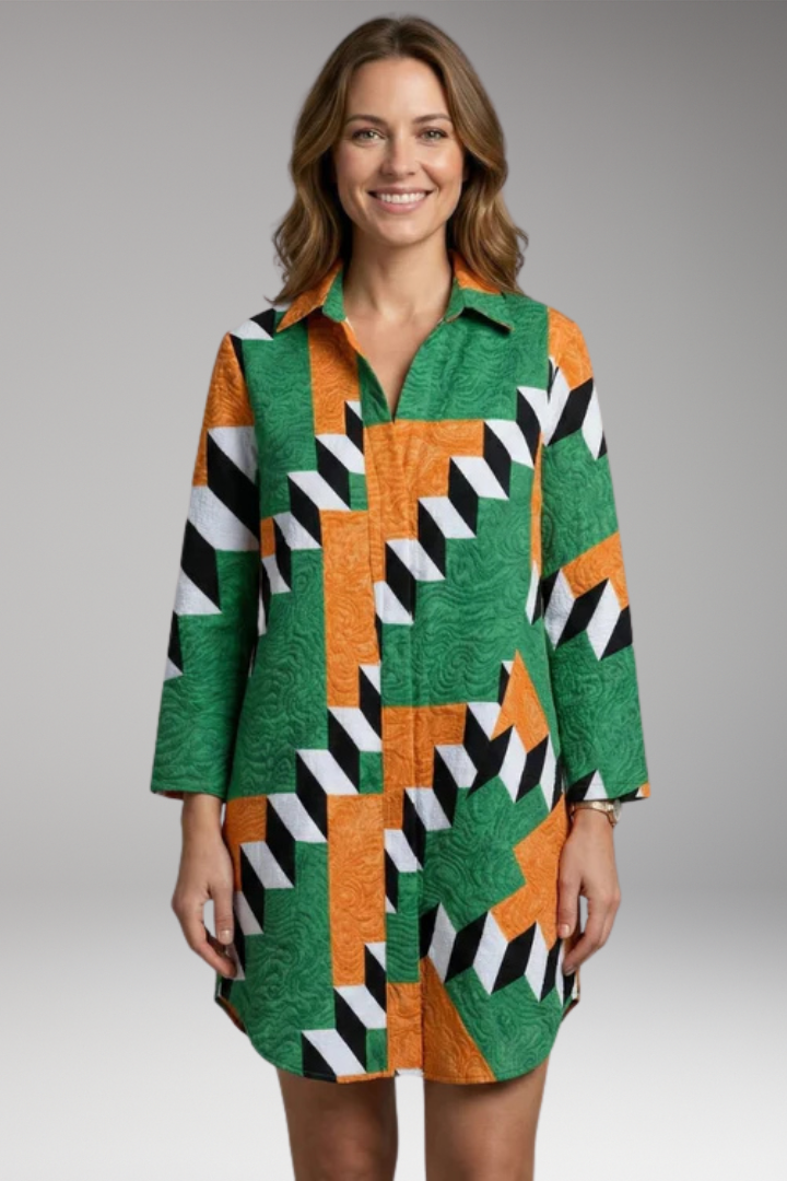 Women’s Beach Dress with Button-Down and Abstract Print