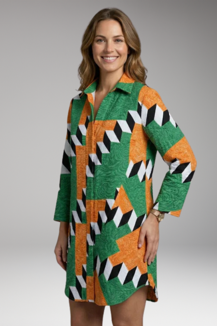 Women’s Beach Dress with Button-Down and Abstract Print