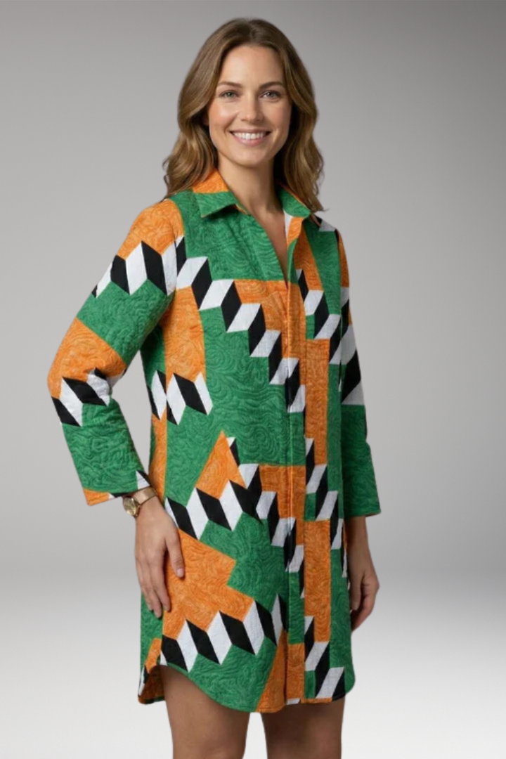 Women’s Beach Dress with Button-Down and Abstract Print