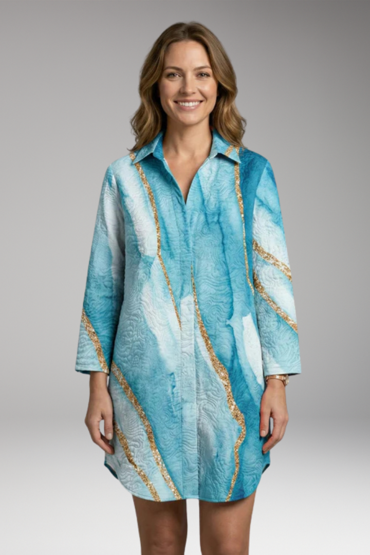 Women’s Beach Dress with Button-Down and Abstract Print