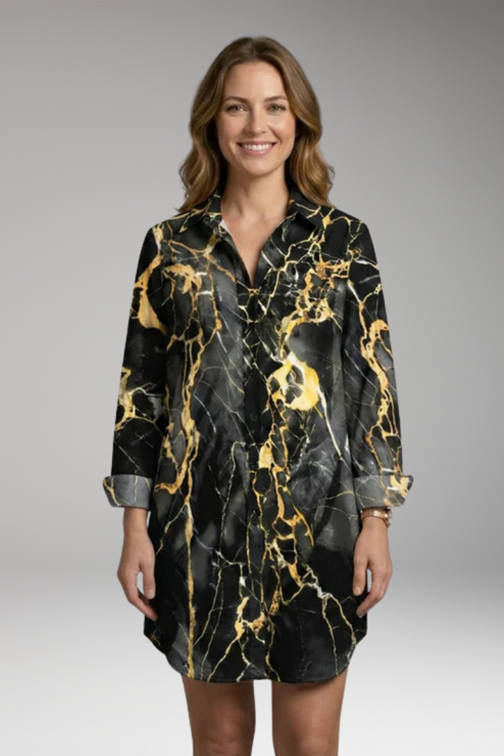 Women’s Beach Dress with Button-Down and Abstract Print