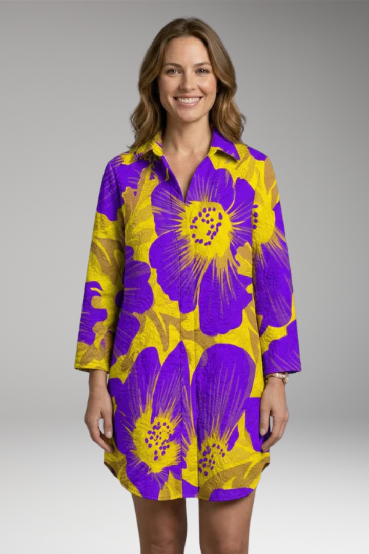 Women’s Beach Dress with Button-Down and Abstract Print