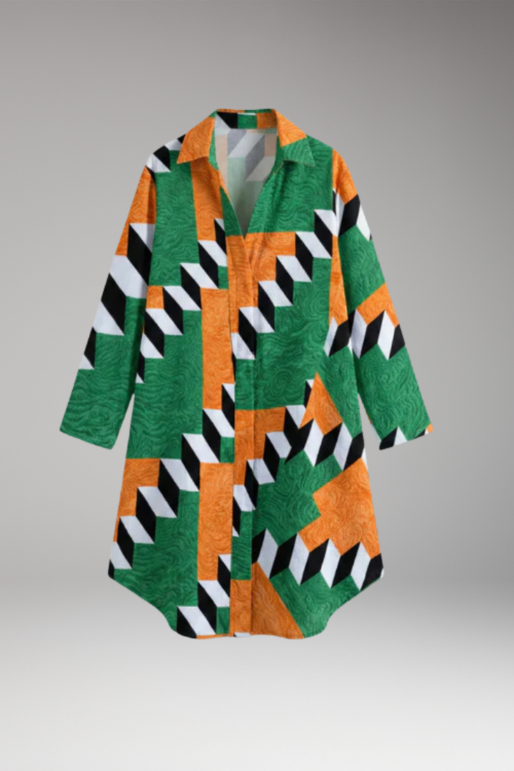 Women’s Beach Dress with Button-Down and Abstract Print