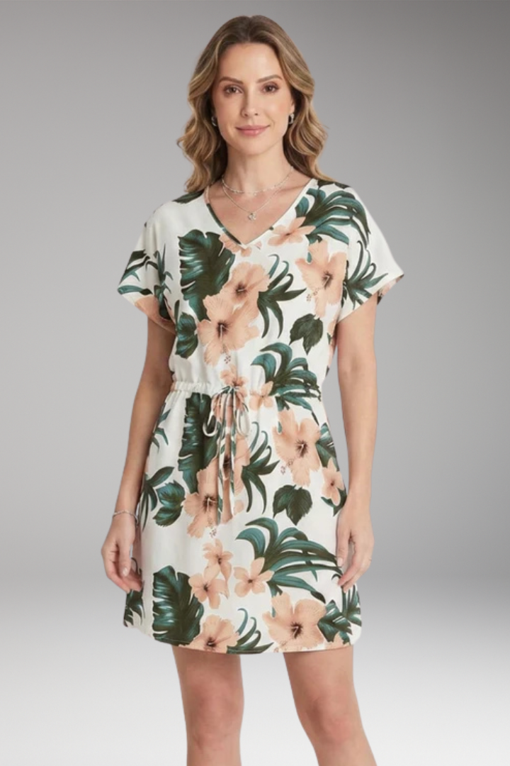 Women’s Beach Dress with V-Neck and Drawstring Waist