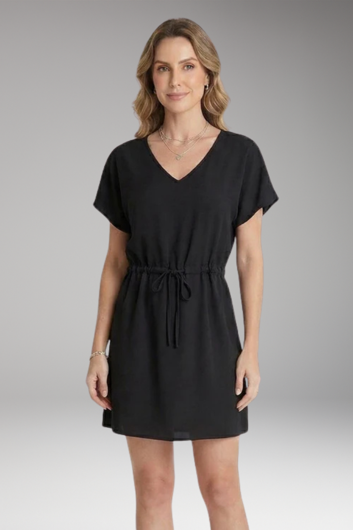 Women’s Beach Dress with V-Neck and Drawstring Waist