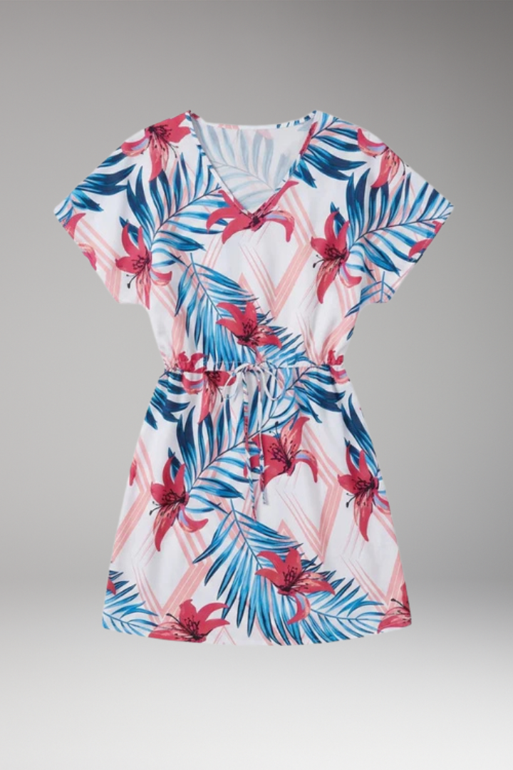 Women’s Beach Dress with V-Neck and Drawstring Waist