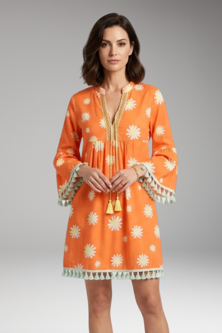 Women’s Beach Dress with V-Neck and Tassel Embellishments
