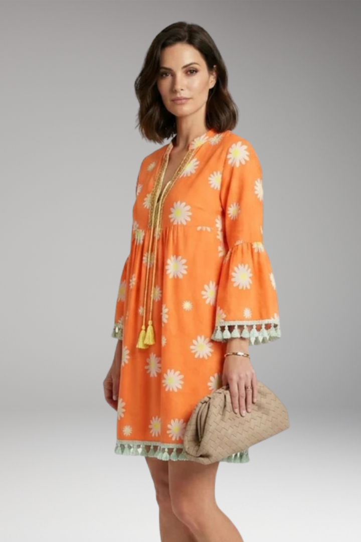 Women’s Beach Dress with V-Neck and Tassel Embellishments