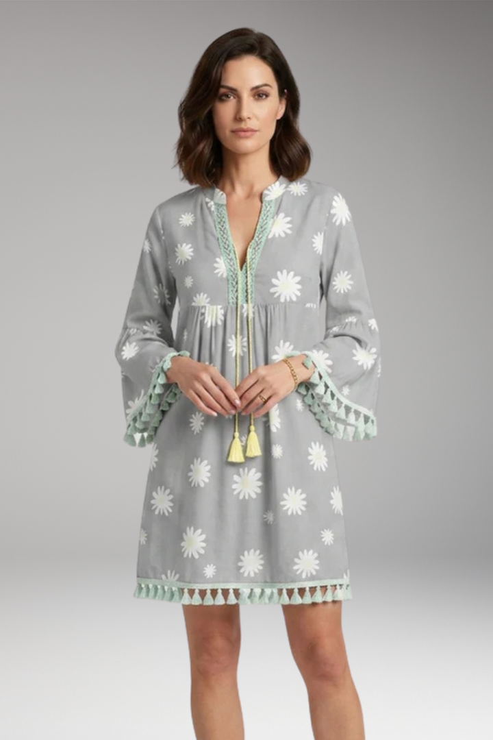 Women’s Beach Dress with V-Neck and Tassel Embellishments
